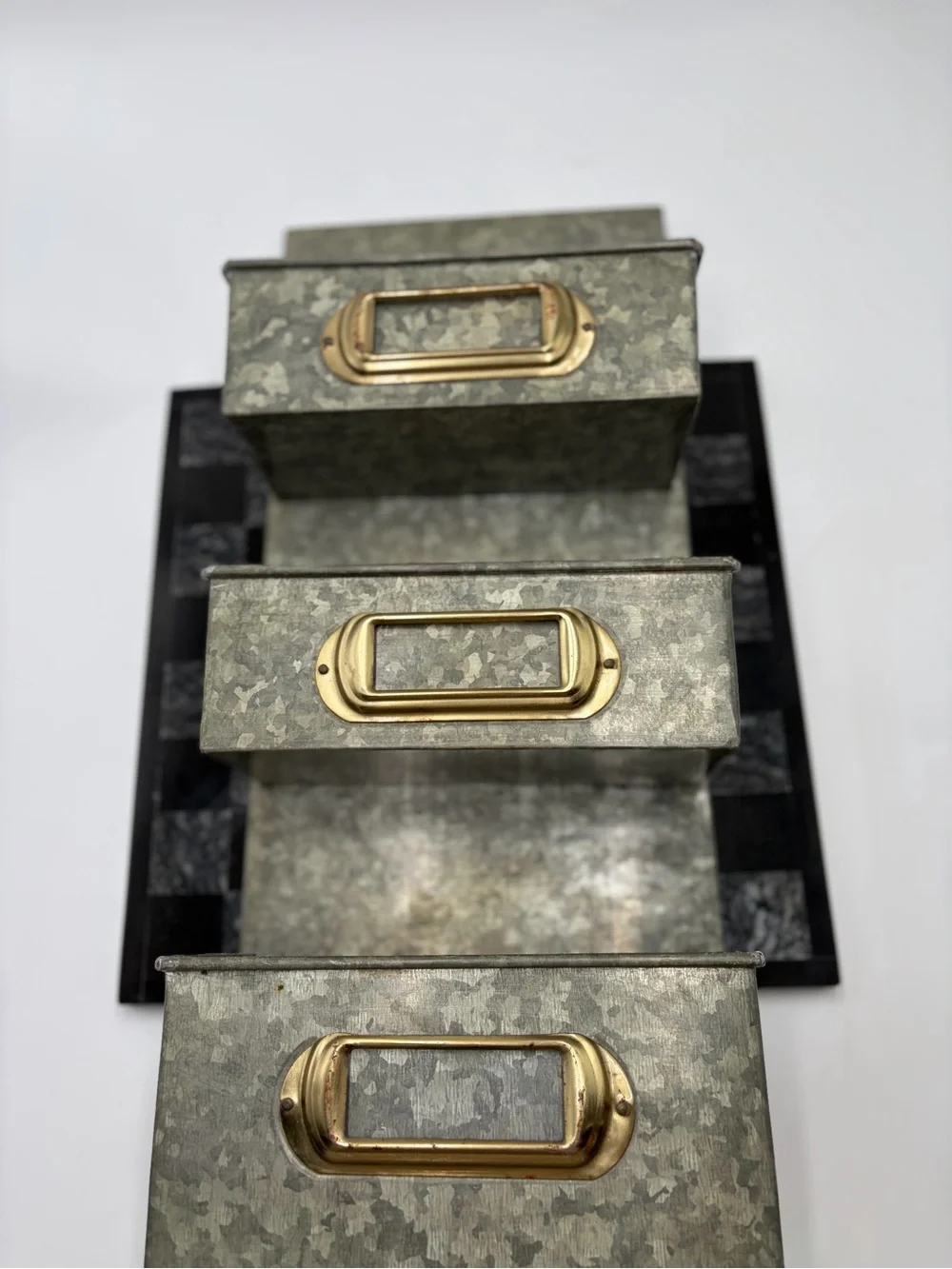 Smith & Hawken Galvanized Gray Stackable 3-Drawer Organizer with Brass Handles